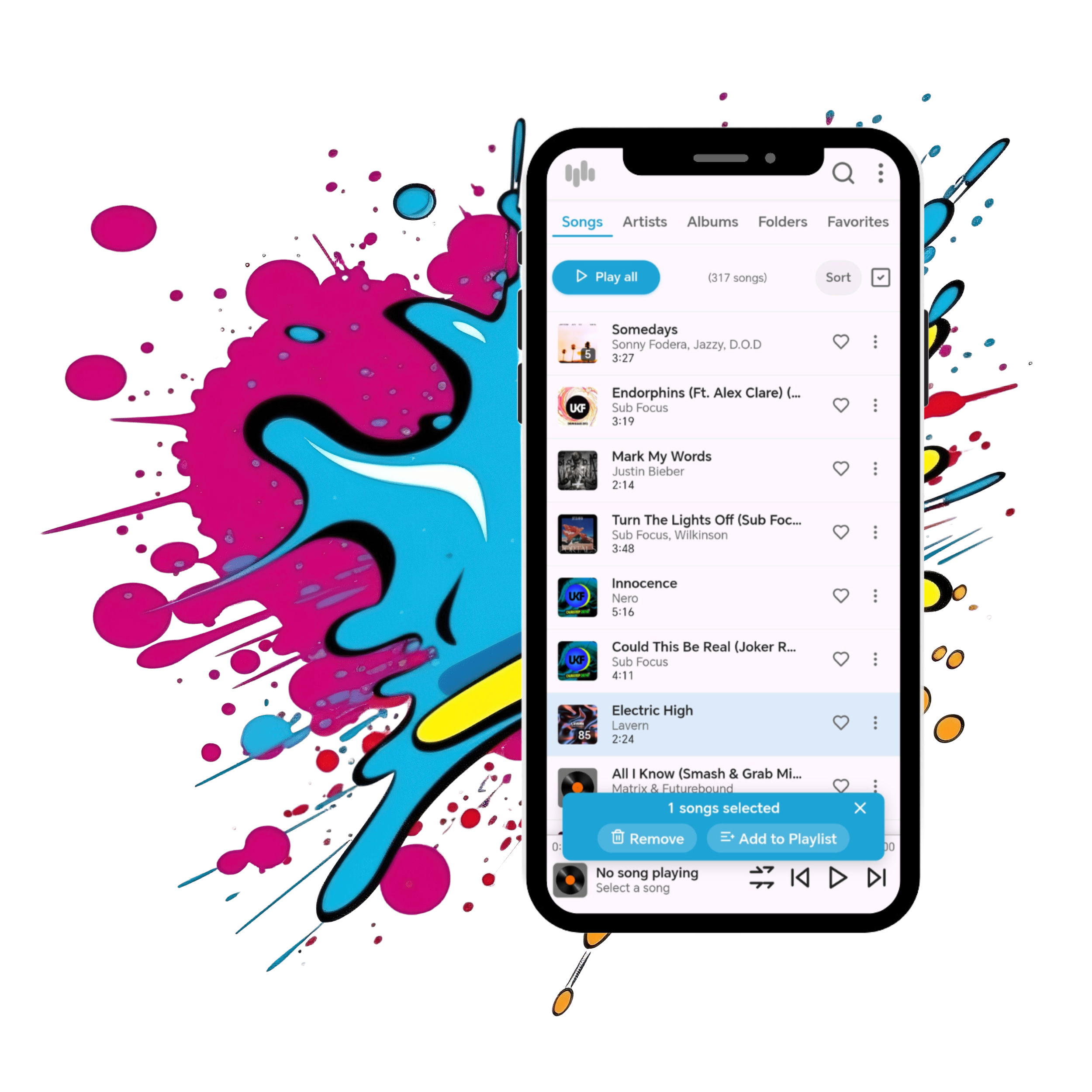 App interface showing playlist management